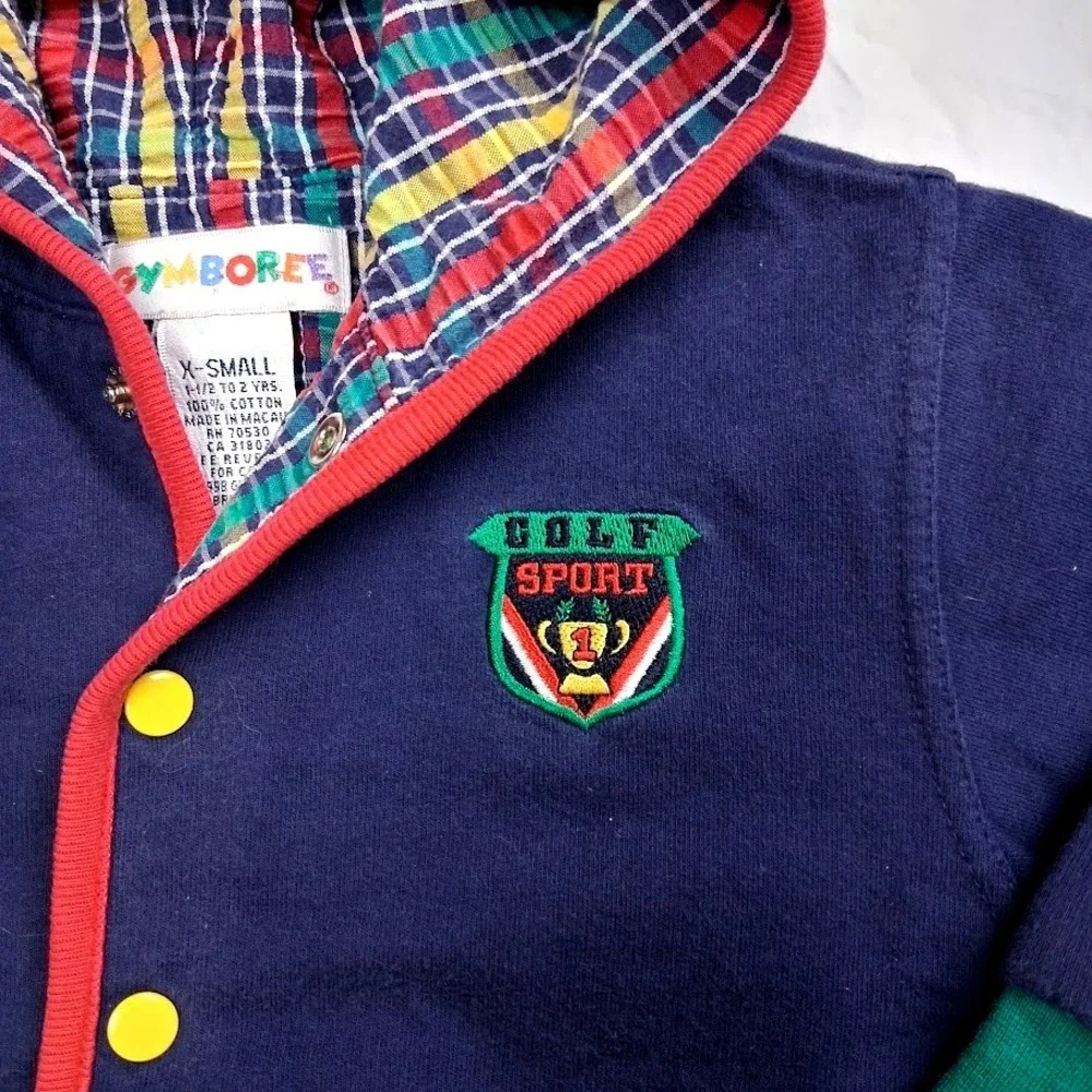 Vtg Gymboree 1998 Sport Golf Reversible Jacket 18 24 Mos Hooded Plaid * READ *